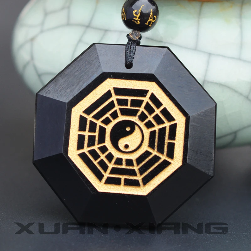

Men Necklace Pendant Natural Obsidian Double Fish Taiji Five Elements Gossip Pendant Gold Gossip Necklace Fashion Jewelry