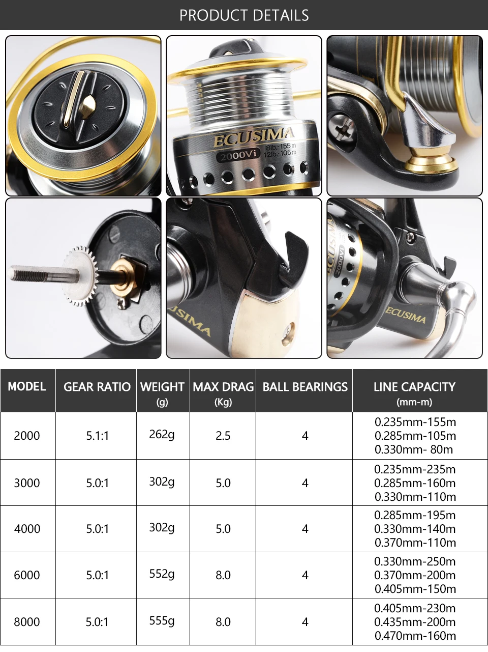 RYOBI ECUSIMA VI спиннинговые Катушки 2000 3000 4000 6000 8000 Спиннинг катушки Макс Перетащите 8 кг Морская рыбалка колеса