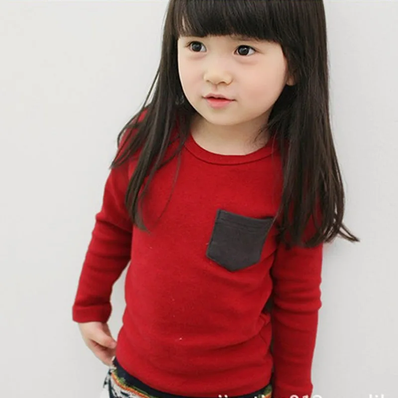 Модная футболка для маленьких девочек и мальчиков одежда в Корейском стиле Базовая рубашка на весну и осень рубашка с подкладкой нижняя рубашка