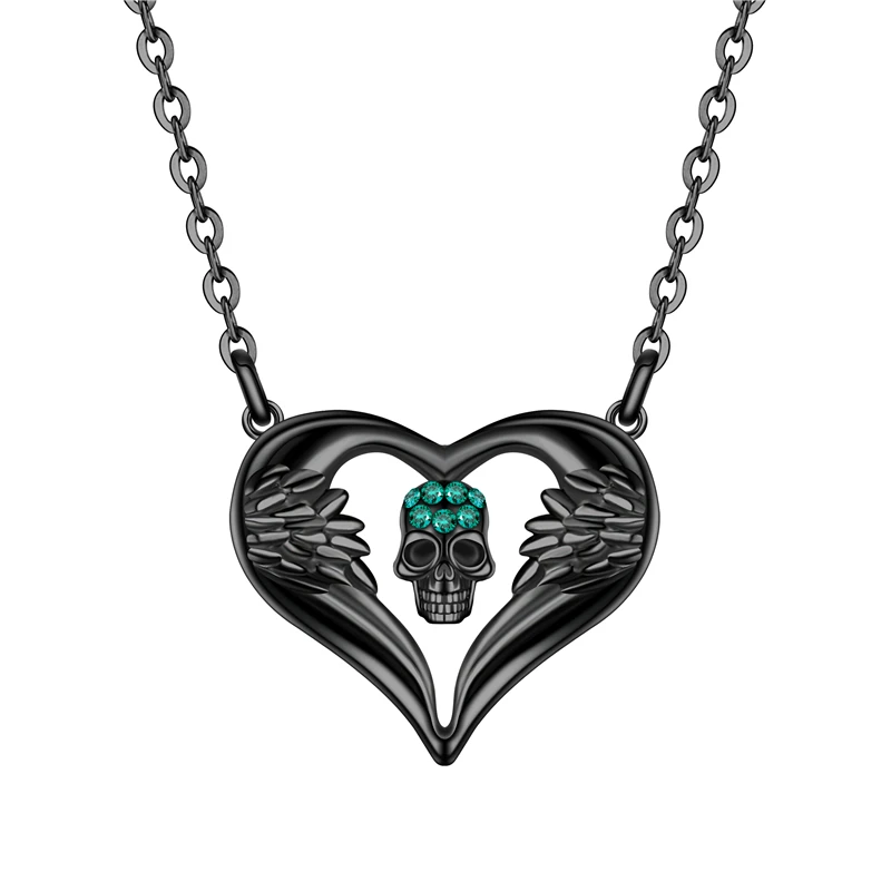 

Fashion Punk Women Skull Pendant Necklace Crystal Black Gold Silver Angel Heart Necklaces Jewelry Dropshipping