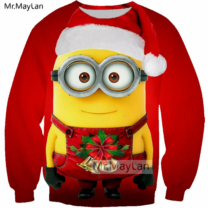 Christmas Tree Sweatshirts 3D Print Cartoon Cute Minions Men/Women Hip Hop Streetwear Girls Red Kawaii Clothes Outfits Tops 5XL