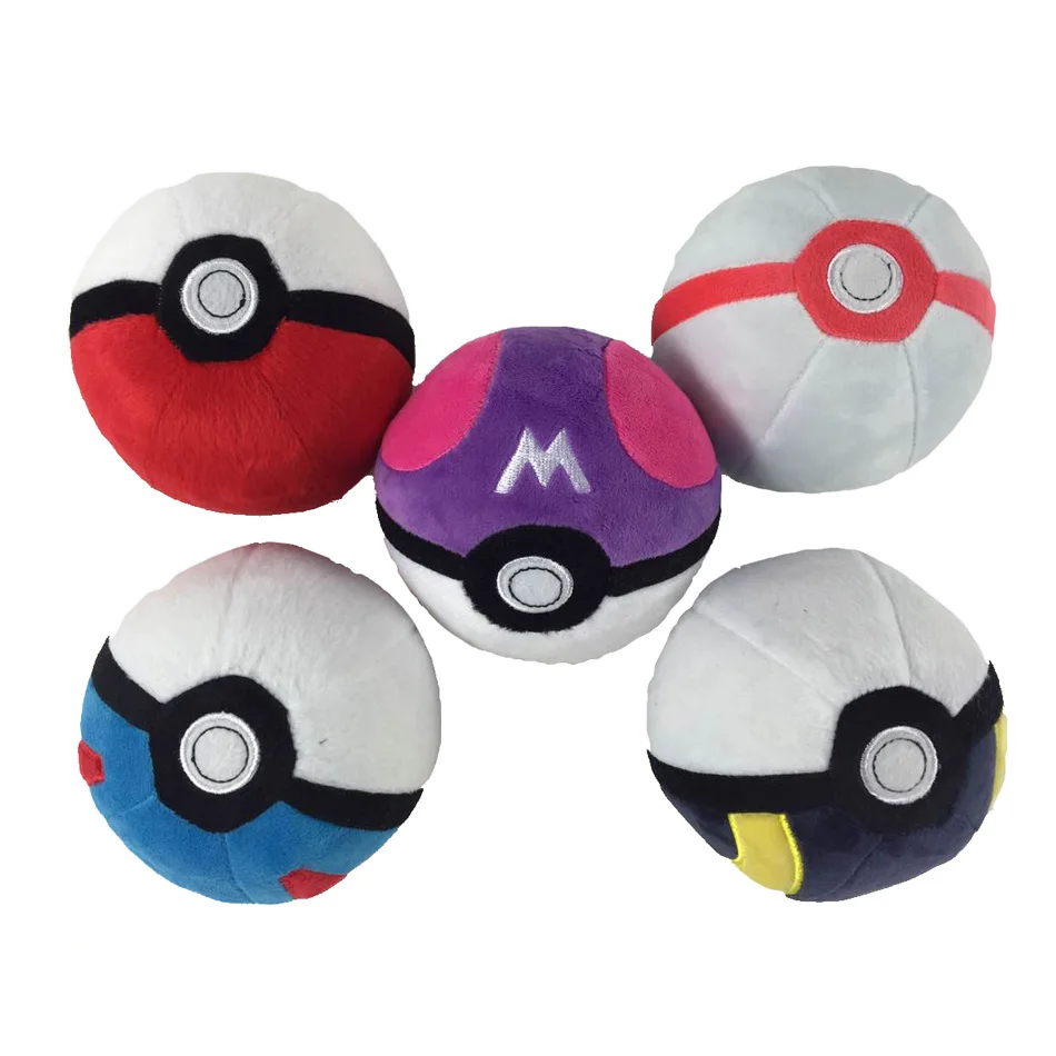 

5pcs 12cm Lovely Pikachued Poke Ball Plush Toys Doll Anime Red Blue Purple Ball Soft Stuffed Toy For Children Kid Gift