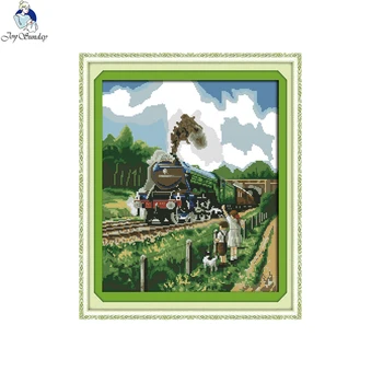 

Joy sunday Train Canvas DMC 11ct 14ct Counted Chinese Cross Stitch Kits NKF Printed Stitch Cross for Embroidery Home Decor