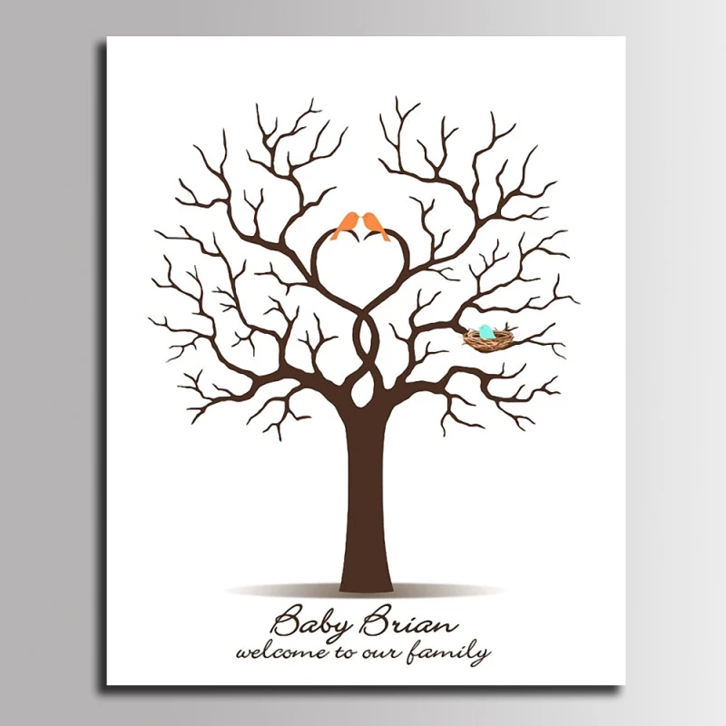 Diy Fingerprint Signature Tree Canvas Painting Family Birds Guest