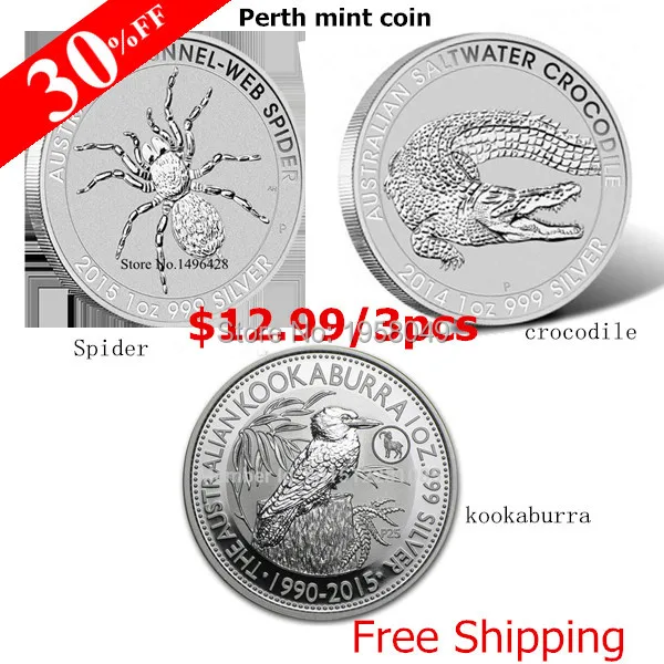 

Non Magnetic coin! Mix 3 design free shipping 2015 Australian Perth Mint Coins Funnel-Web Spider +kookaburra+crocodile coin
