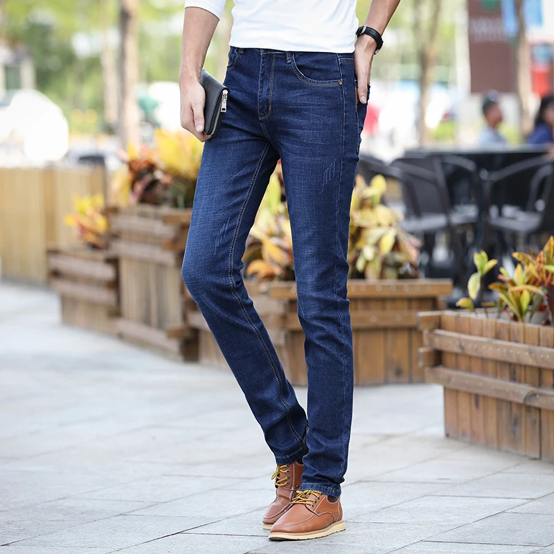 Mens Loose Denim Jeans Elastic Straight Trousers Large Size Slim Casual Pants Trend Joker Fashion Blue Homme