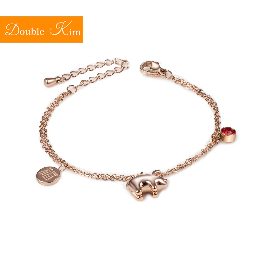 

Lucky Pig Bracelet Titanium Steel Material Rose Gold Color Trendy Fashion Bracelets Women Jewelry Anniversary Birthday Gift