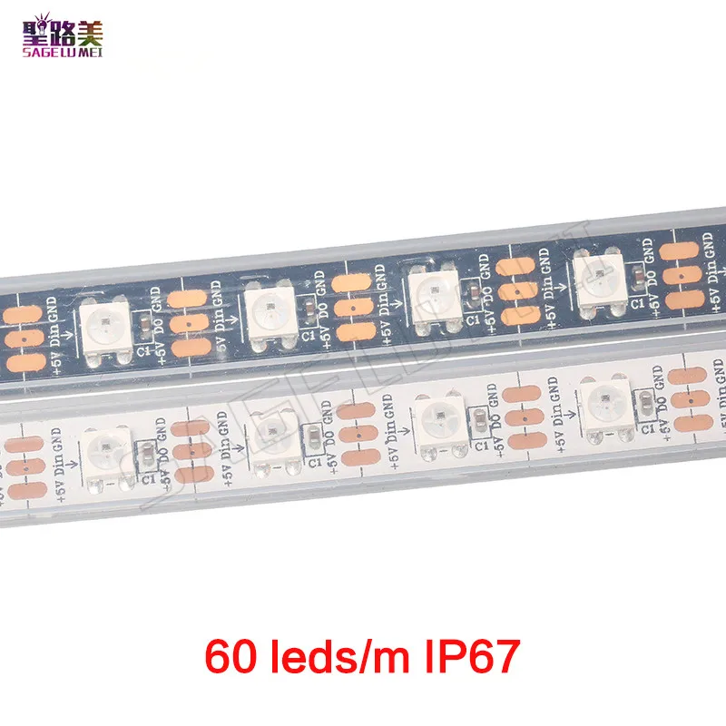 DC5V WS2812B 1 м/5 м 30/60/74/96/144 пикселей/светодиодов/м умная светодиодная Пиксельная полоса, черная/белая печатная плата, WS2812 IC; WS2812B/m, IP30/IP65/IP67