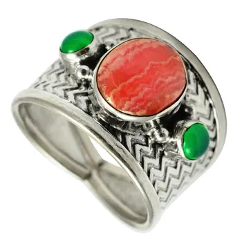

Lovegem Genuine Rhodochrosite + Green Onyx RING 925 Sterling Silver,Size: 8.75 , AAR2811