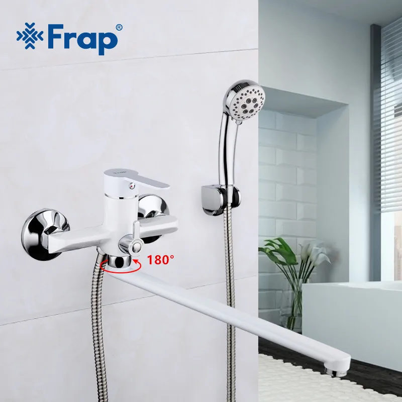 Billig Frap 1 Set 35cm Weiß Outlet Rohr Bad Dusche Wasserhahn Messing Körper Oberfläche Spray Malerei Dusche Kopf Bad Wasserhahn f2241