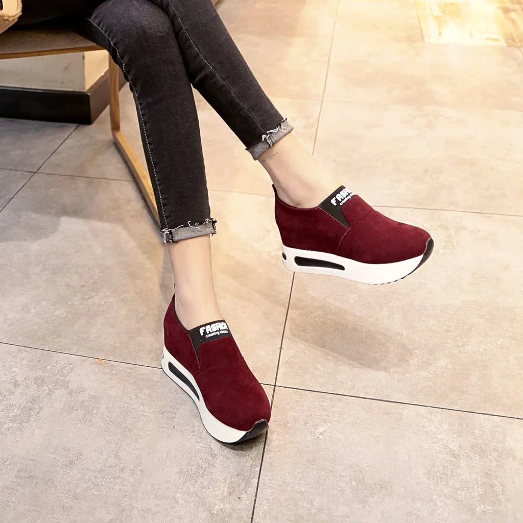 

ISHOWTIENDA 2019 sport shoes woman sneakers Fashion Casual Flock Slip-On Thick Platform Sport Sneakers Wedges Shoes #g30