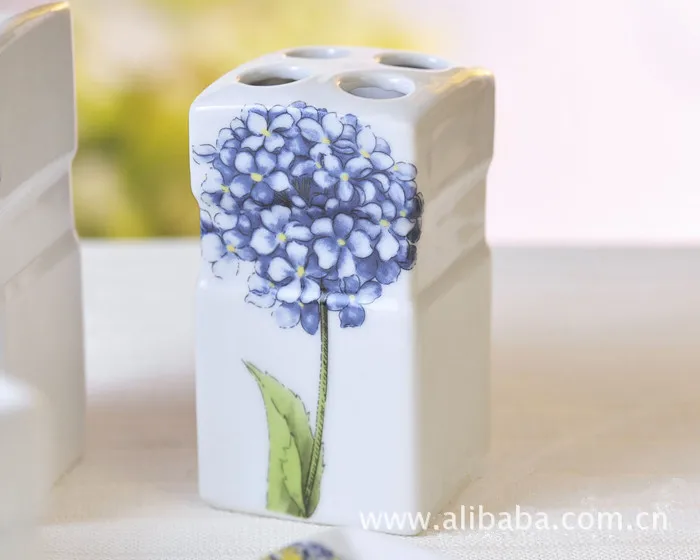 Five Piece Blue Hydrangea Pattern Ceramic Bathroom Set Five Piece Blue Hydrangea Pattern Ceramic Bathroom Set Amenities Toothbrush Holder Soap Dispenser Toiletries In Accessories Sets From Home