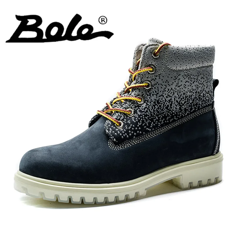 

Men Ankle Boots Round Toe Fashion Work Boots Spring Autumn Lace Up Shoes Size38-44 Print Blue Brown High Top Boots Fashion Style