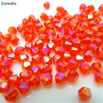 

Isywaka Sale Orange AB 100pcs 4mm Bicone Austria Crystal Beads charm Glass Beads Loose Spacer Bead for DIY Jewelry Making