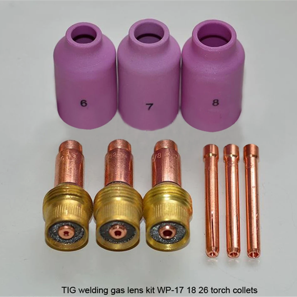 

2019 New 9 PCS TIG Gas Lens KIT and Collets Alumina Nozzle Fit TIG Welding Torch SR WP 17 18 26 Series