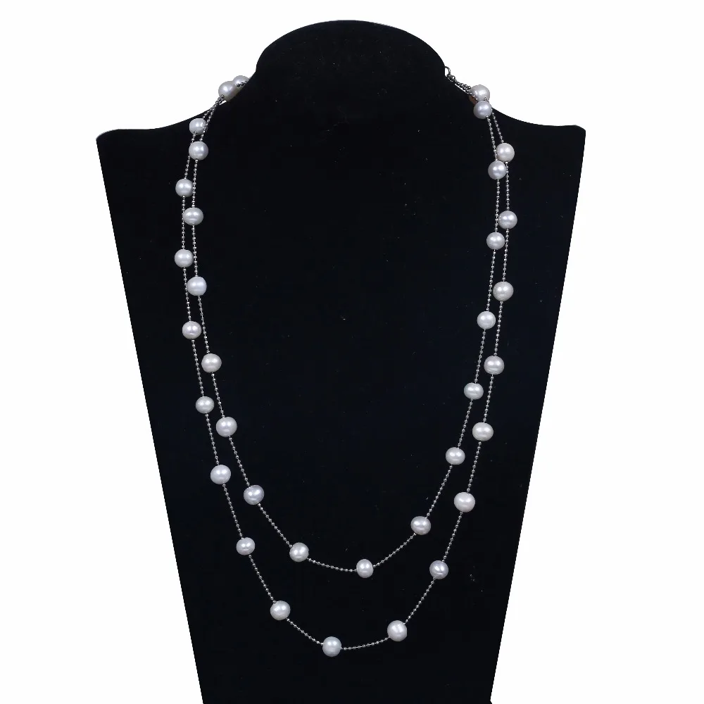 

Белая цепочка в форме картофеля и ожерелье из пресноводного жемчуга, 2 слоя настоящего жемчуга, Женское Ожерелье, длинная цепочка для свитера для женщин, подарок