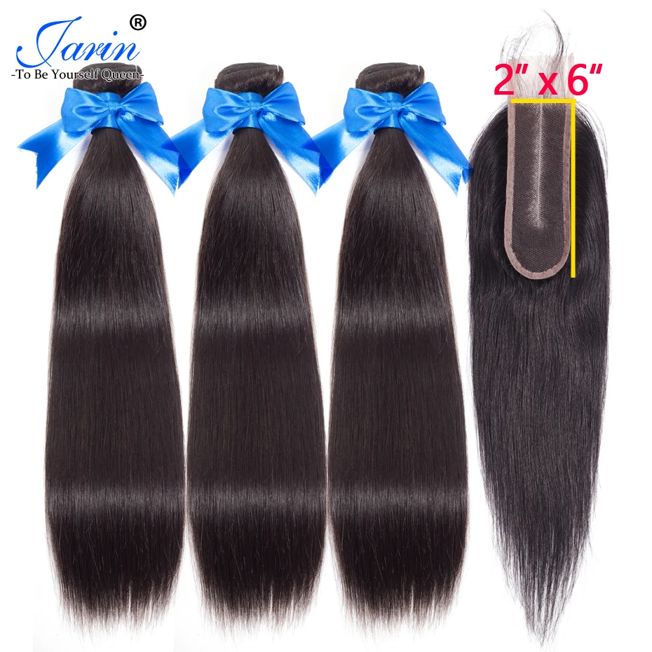

Brazilian Straight Hair 3 Bundles With 2x6 Closure 100% Remy Human Hair Bundle Deal With Middle Part Lace Closure 8-26Inches