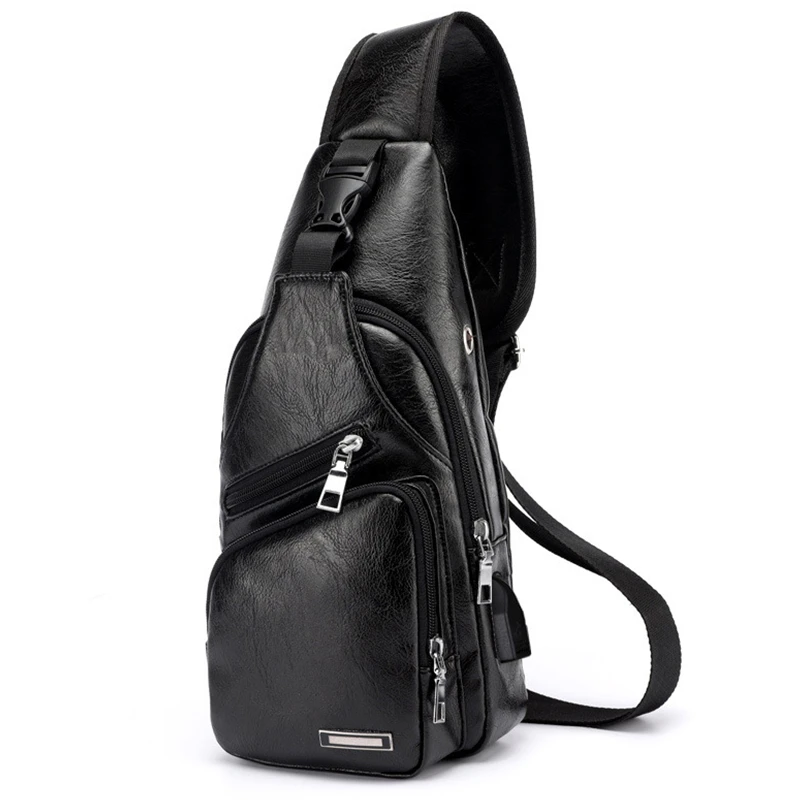 Новинка, мужские сумки через плечо, мужские нагрудные сумки с USB, дизайнерская сумка-мессенджер, кожаные сумки через плечо, диагональная посылка, рюкзак для путешествий - Цвет: black