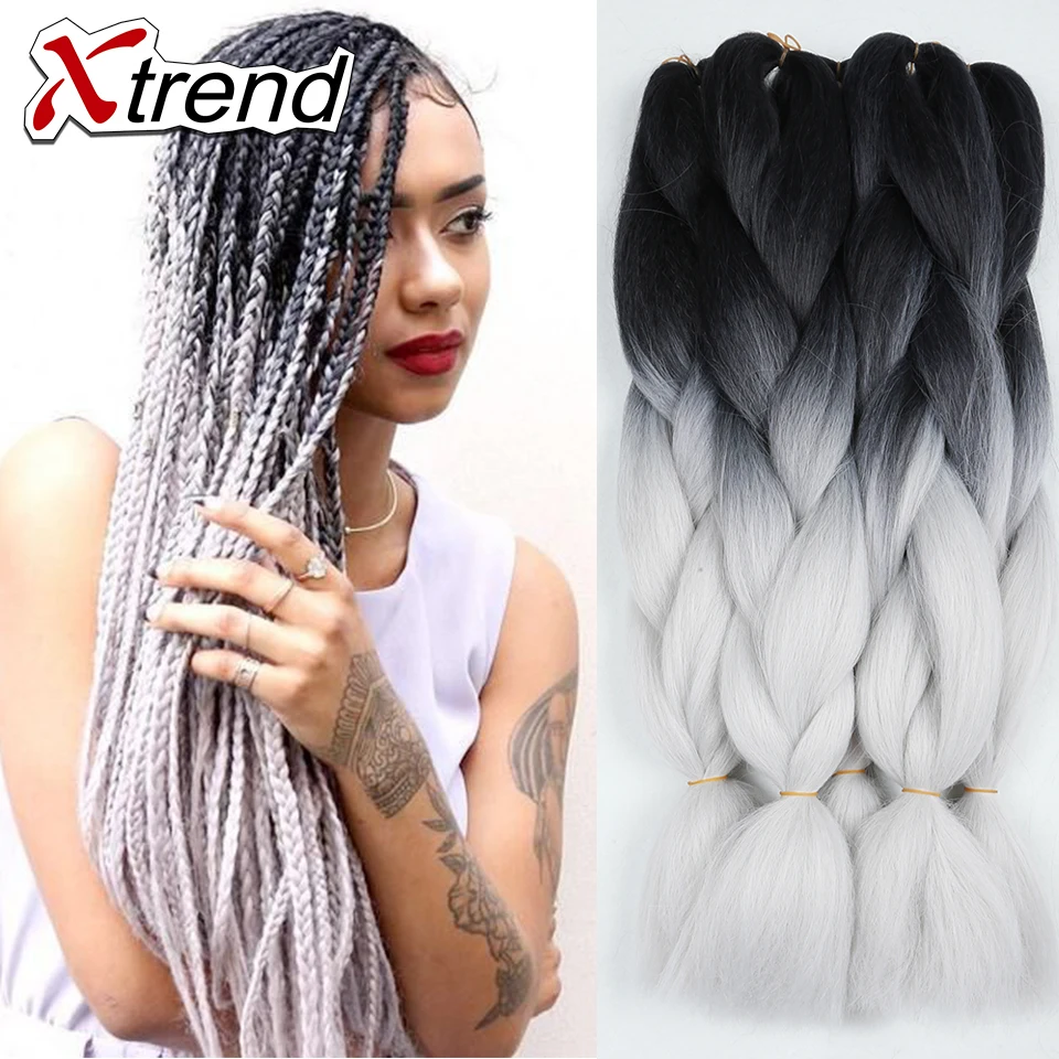 24 Pouces 100 Gram Ombre Deux Tons Kanekalon Jumbo Tressage Cheveux Kanekalon Tressage Cheveux Gris Noir Ruban Brun Aliexpress