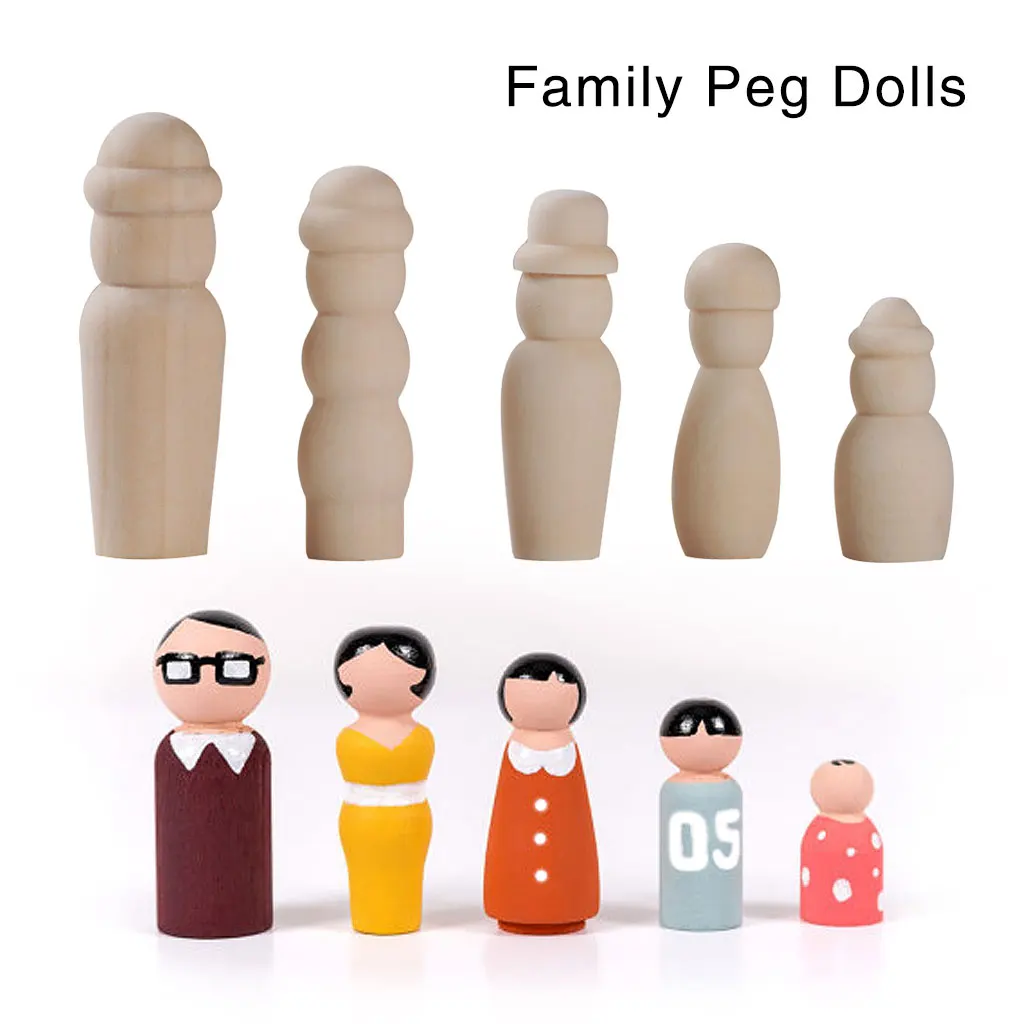20pcs Unfinished Wood Blank DIY Family People Wooden Peg Dolls Bodies for Art Craft