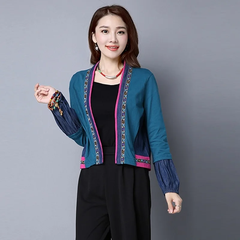 Одежда в китайском стиле, женское этническое пальто, хлопковый кардиган с вышивкой в стиле пэчворк, ретро винтажная рубашка, Женские китайские Топы TA1580
