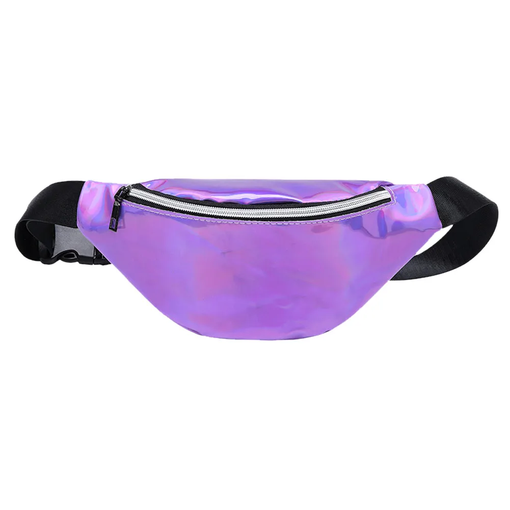 Laser Waist Packs Bags Women Pure Color Fanny Pack Female Belt Bag Black PVC Waist Packs Laser Chest Phone Pouch