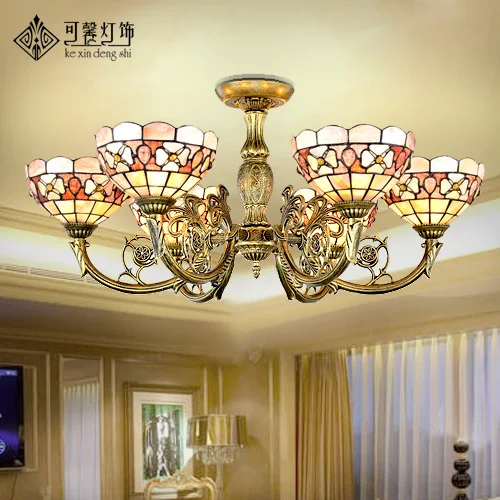 

European pastoral shell 6 suction dome light living room dining room dining room lighting Mediterranean lighting