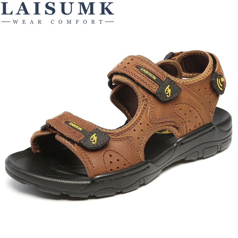 

LAISUMK Hot Sale New Fashion Summer Leisure Beach Men Shoes High Quality Leather Sandals The Big Yards Men's Sandals Size 38-44