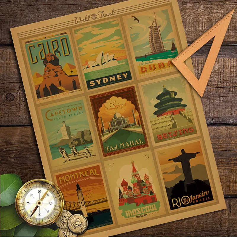 Beautiful Famous Scenic Spot Vintage Retro Poster Kraft Paper Wall Sticker Antique Painting Living Room Decor Home Cafe Bar Pub |