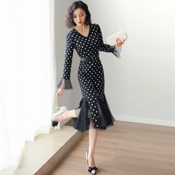 

Goddess Stylish Dot Midi Dress Vestido De Festa Fashionable Stitching Women's Dresses Vestidos Robes Femme Dress Elegant Ukraine