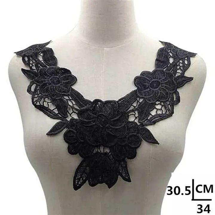 3d хлопок белая кружевная ткань воротник для рукоделия вышивка Venise кружевная ткань аппликация из гипюра Diy ремесло для шитья платья - Цвет: Black
