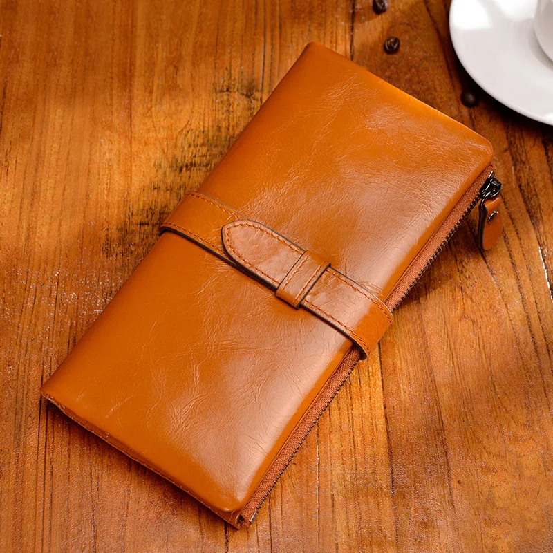

Tiffanys Original Design Long Drawstring Buckle Wallet Cowhide New Leather Fashion Vintage Large Wallet