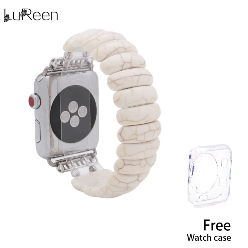 

LuReen Fashion Natural Stone Watchband Women Handmade Turquoise Elastic Watch Bands iWatch Apple Watch Strap 38mm/42mm Bracelet