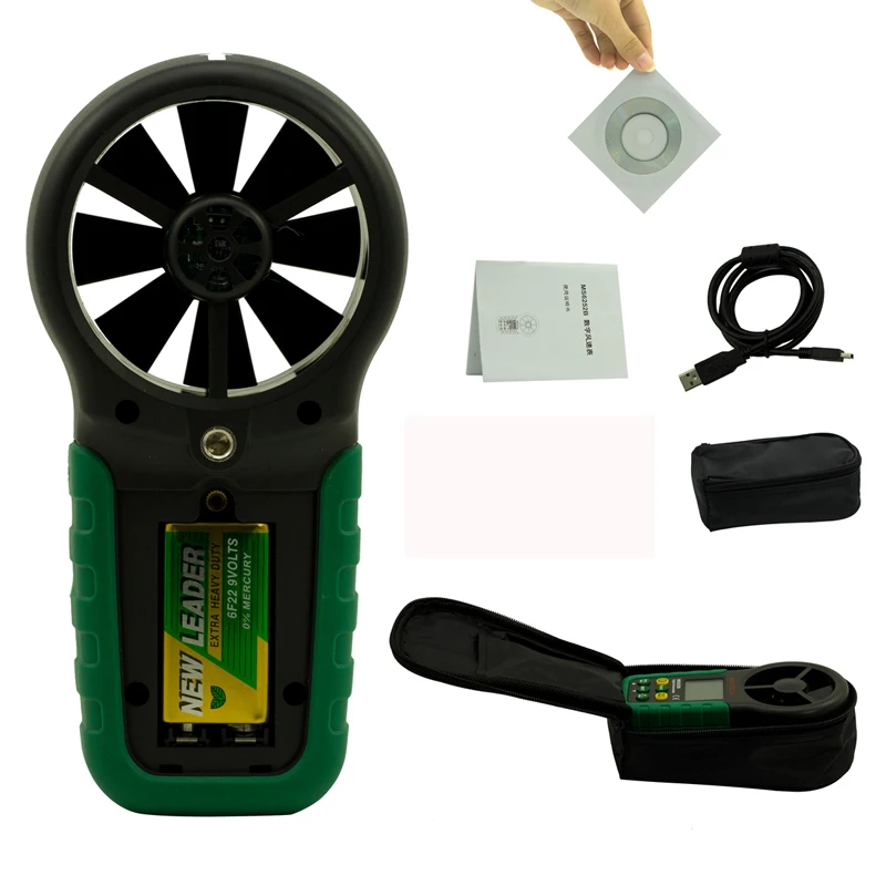 

MASTECH MS6252B LCD Digital Anemometer Wind Speed Meter Air Flow Volume Ambient Temperature Humidity USB Data Upload Tester