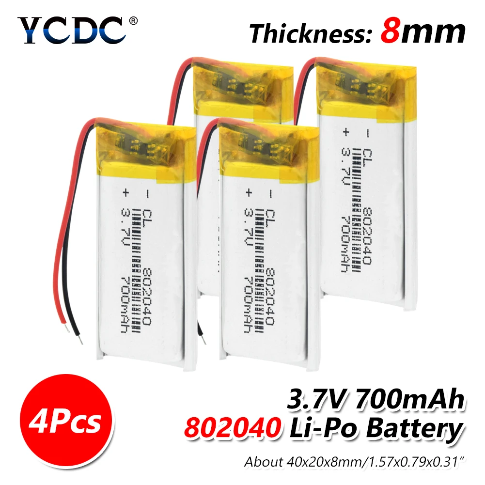 

3.7V 700mAh 802040 Lipo Battery Lithium Polymer Li-Po li ion Rechargeable Lipo cells For MP3 MP4 Bluetooth Speaker Reading Pen