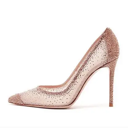 studded grid mesh open toe heels