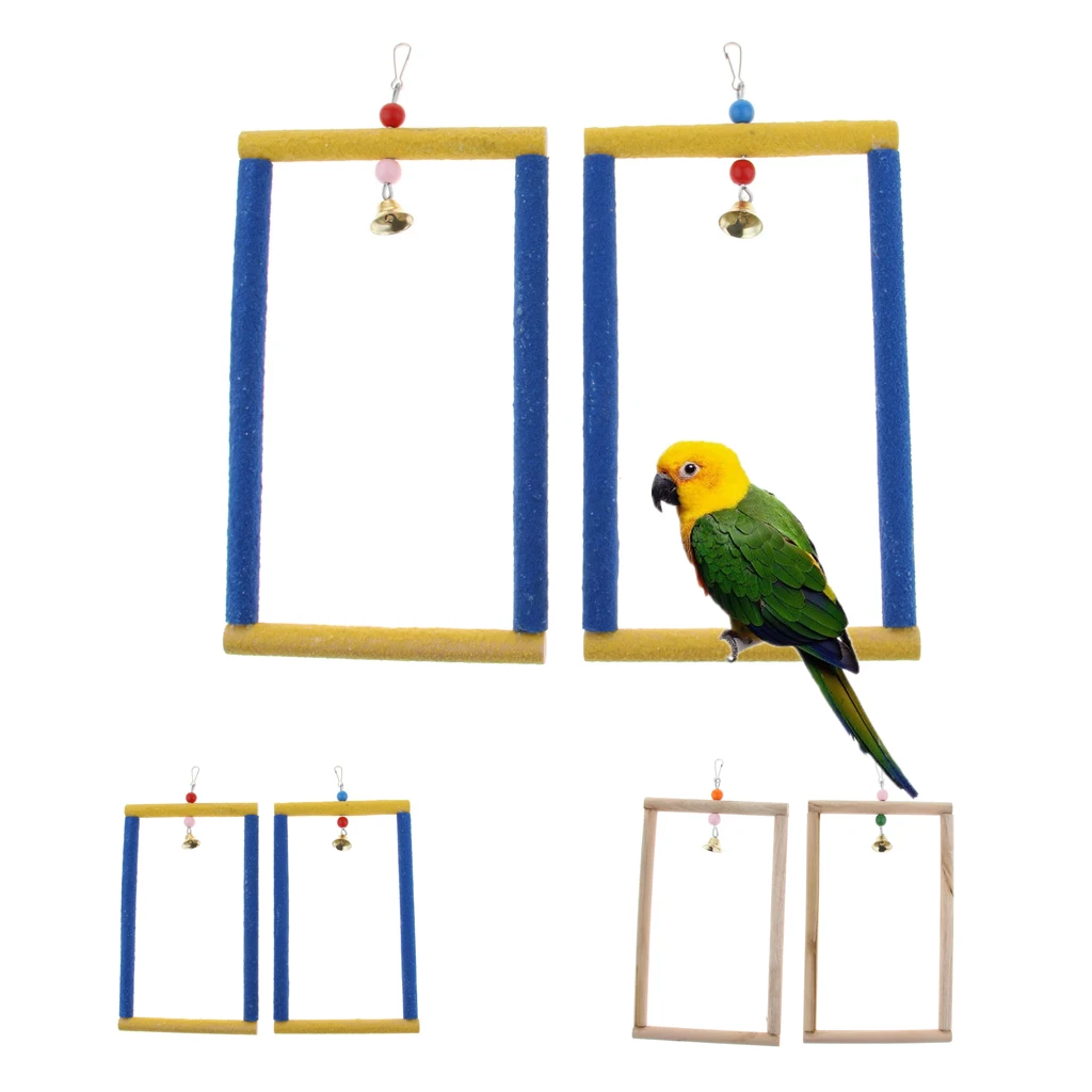 Amagogo 2x Pet Bird Cage Hanging Parrot Parakeet Stand Wood Swing Perch Ladder