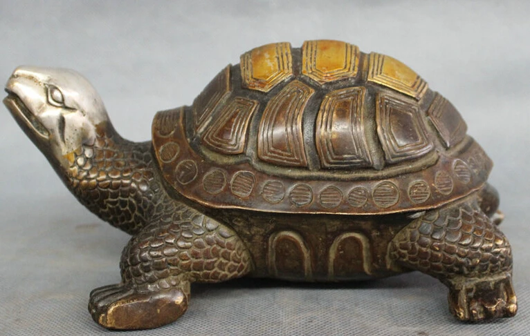 

JP S0114 8" Chinese Bronze Sculpture FengShui Wealth Longevity Shou Sea Turtle Statue Discount35%