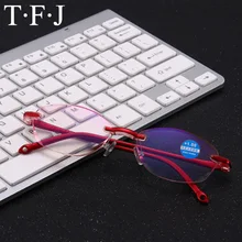 Анти Blu алмазные Обрезанные углы очки для чтения женские очки без оправы пресбиопические очки для чтения Zoom Vision Lentes Lectura Mujer