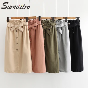 

Surmiitro Midi Long Skirt Women 2019 Spring Summer Split Korean Elegant High Waist Blue Red Green Black School Skirt Female