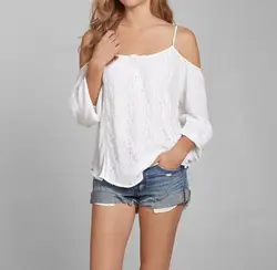 Хороший Мода Новый Кружево blusa с плечевой ремень Повседневное Для женщин белый Кружево Шифоновая блузка пикантные с длинным рукавом