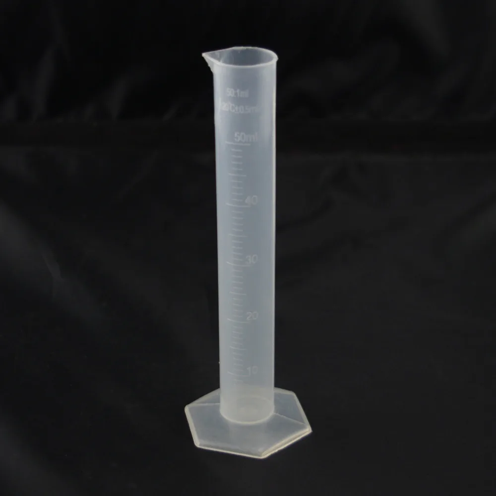 

Graduated Cylinder Plastic 50ml Hex Base white scale