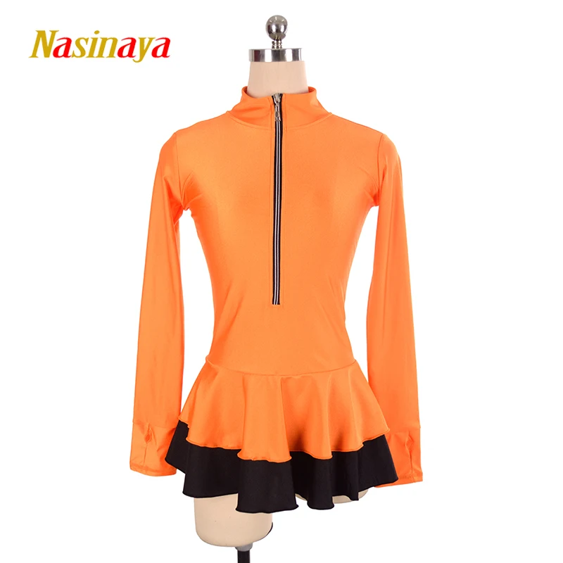 Women's Figure Skating Training Competition Top With Short Skirt Adult Rhythmic Gymnastics Long Sleeve Half Zip Thin Fabric