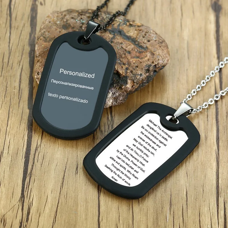 

Personalized Mens Black Dogtag Necklace Silicone Wrap Military Stainless Steel Nameplated Husband Gifts