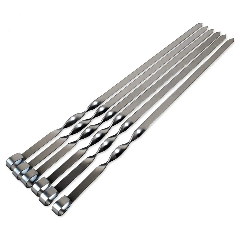 4/6/10/12pcs 45cm Stainless Steel Shish Kabob Skewers BBQ Grilled Skewers Metal Barbecue Needle Barbecue with Tip Handle
