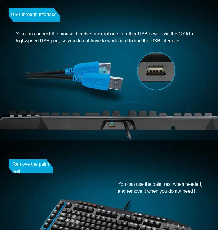Logitech g710 + azul wired gaming teclado