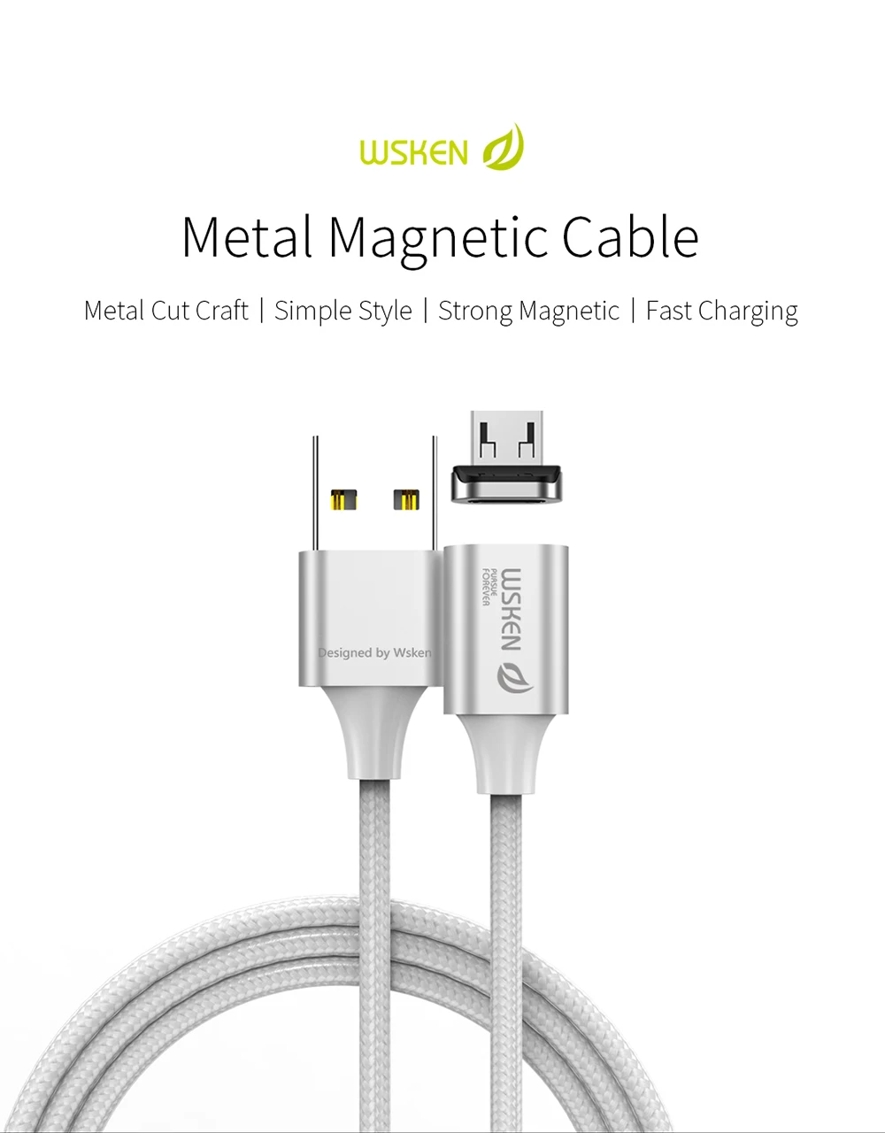Магнитный кабель WSKEN X2 Micro usb type C для синхронизации данных светодиодный дисплей Магнитный кабель для быстрой зарядки нейлоновый плетеный провод для Android