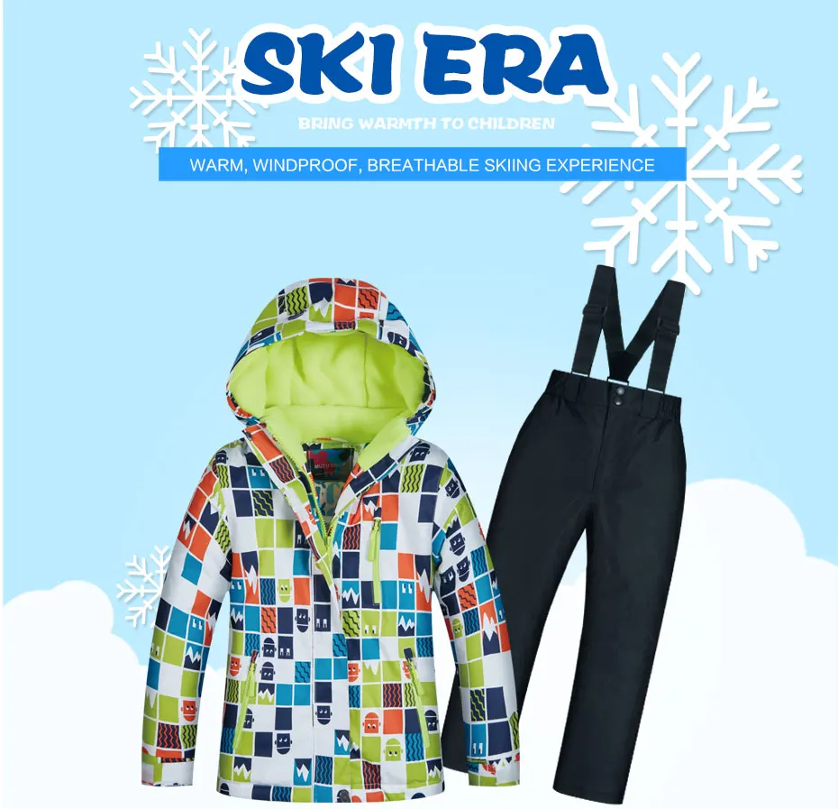 Высокое качество, лыжный костюм для мальчиков, зимняя детская ветрозащитная Водонепроницаемая супер теплая куртка для катания на лыжах и сноуборде и штаны