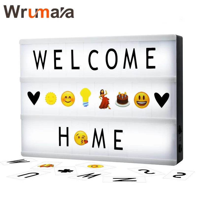 

Wrumava Led Night Cinema Light Box A4 Size DIY Lightbox Letters symbols Emoji Christmas card for Home Lighting and Wedding Decor