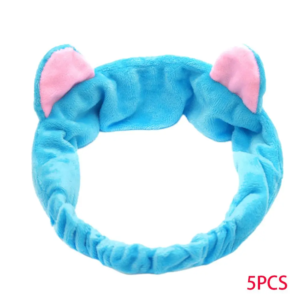 

Hot Sale 5pcs/set Girl Cat Ears Headband Bath Makeup Wash Elastic Hair Band Flannel Headwrap Face Washing Hairbands